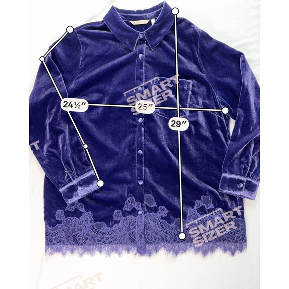 Soft Surroundings Eden Velvet Lace Button Down Shirt 1X Shacket Cozy Luxe Velvet - Picture 7 of 8